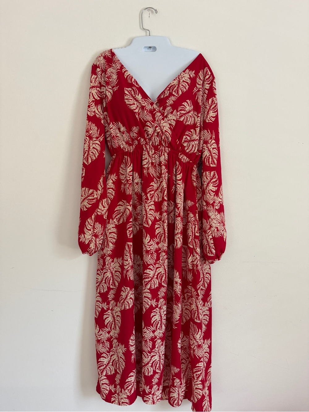 free press Red Floral Long Sleeve V-Neck Maxi Dress